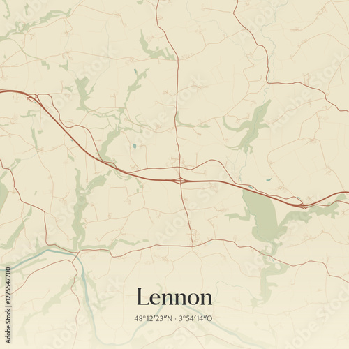 Vintage map of Lennon, France.