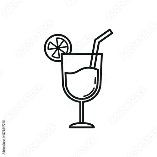 Cocktail with a slice of lemon outline illustration