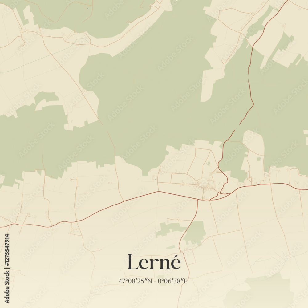 Fototapeta premium Vintage map of Lerné, France.