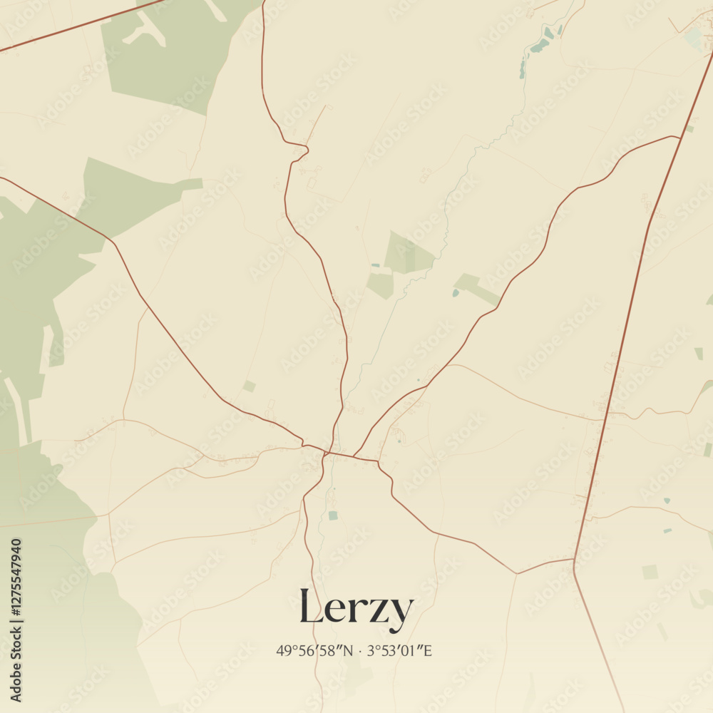 Fototapeta premium Vintage map of Lerzy, France.