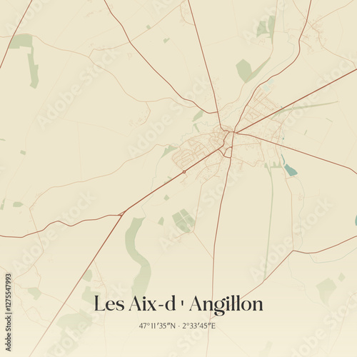 Vintage map of Les Aix-d'Angillon, France.