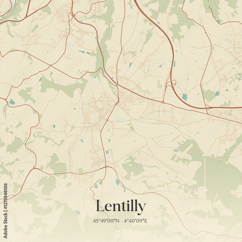 Fototapeta premium Vintage map of Lentilly, France.