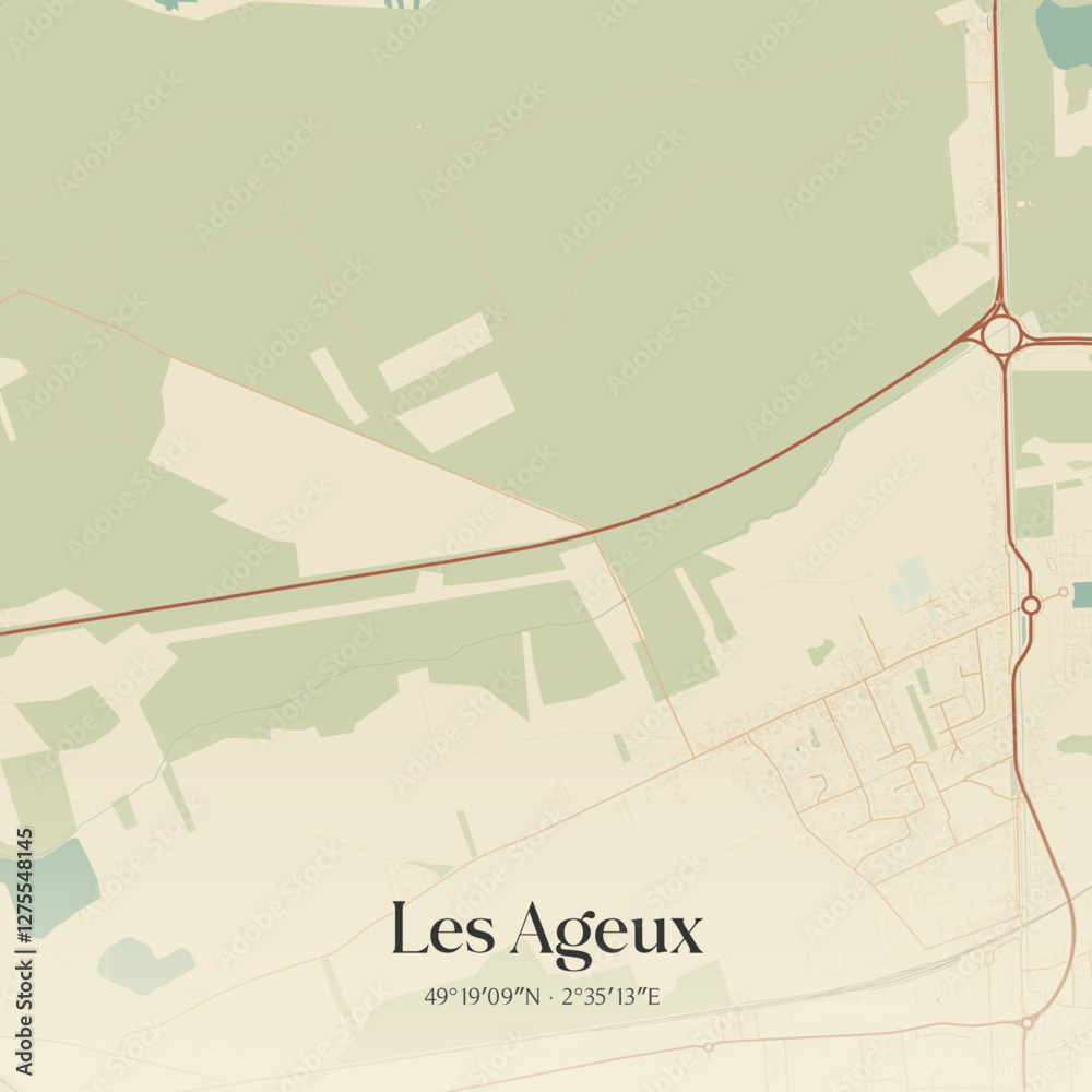 Obraz premium Vintage map of Les Ageux, France.