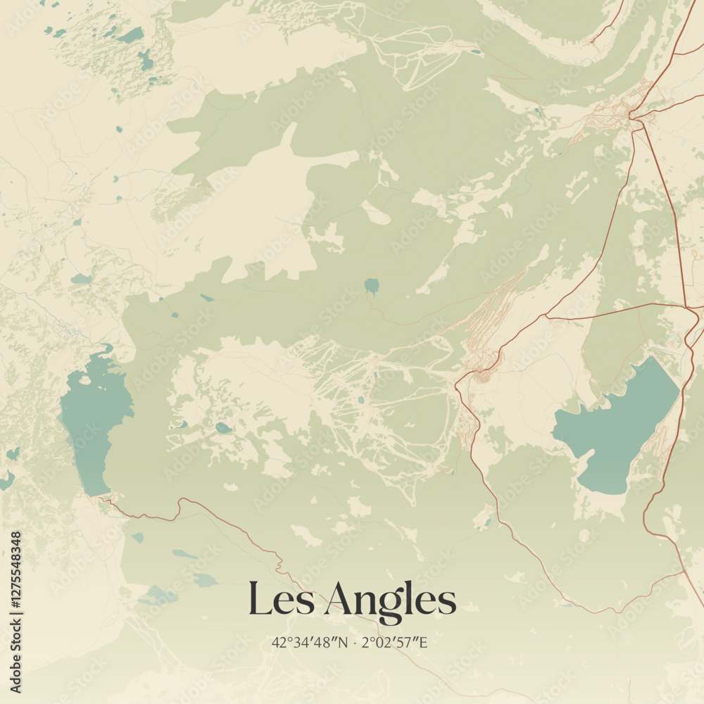 Fototapeta premium Vintage map of Les Angles, France.