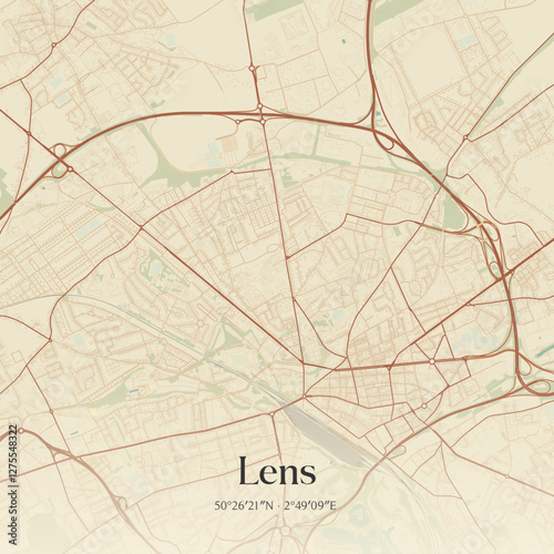 Cuadro en lienzo Vintage map of Lens, France.