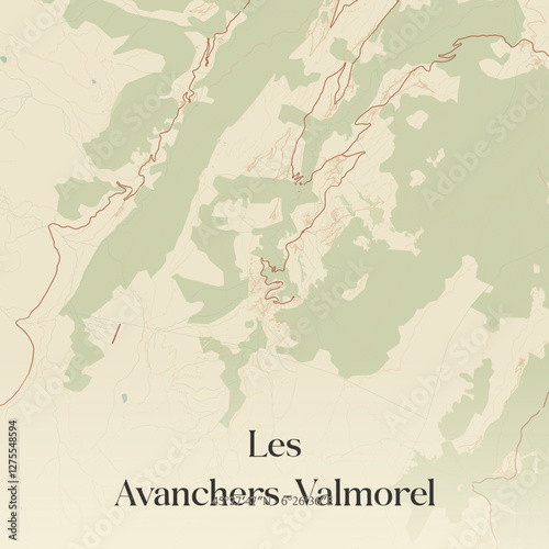 Vintage map of Les Avanchers-Valmorel, France.