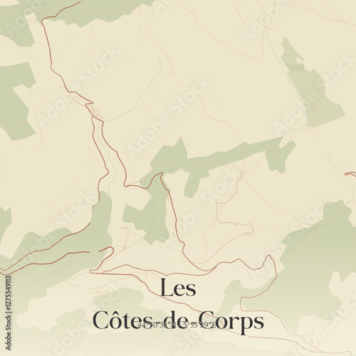 Vintage map of Les Côtes-de-Corps, France.