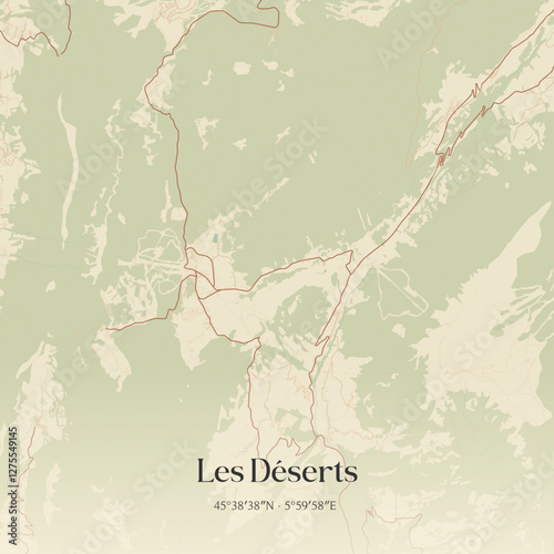 Vintage map of Les Déserts, France.