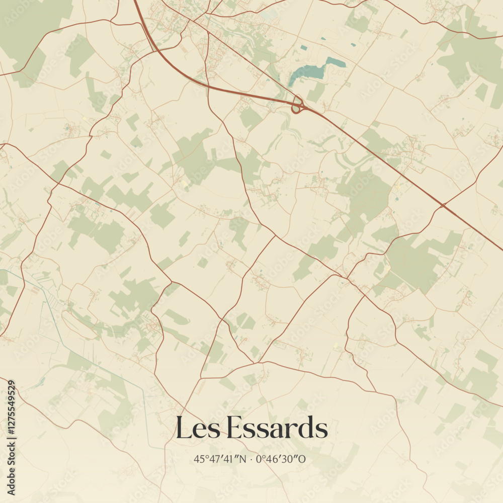 Fototapeta premium Vintage map of Les Essards, France.