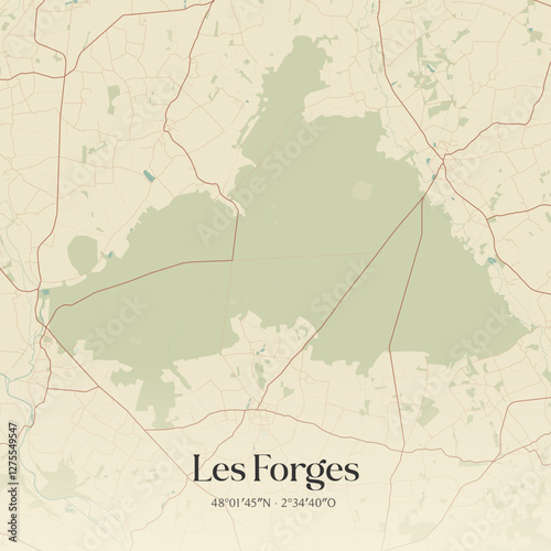 Vintage map of Les Forges, France.