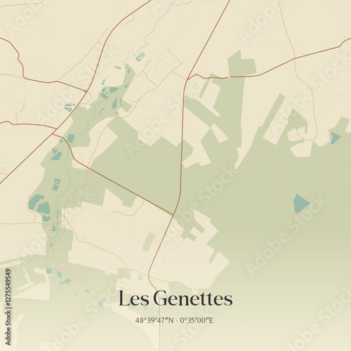 Vintage map of Les Genettes, France.