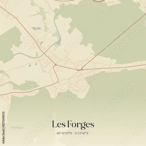 Vintage map of Les Forges, France.