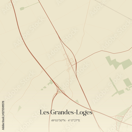 Vintage map of Les Grandes-Loges, France.
