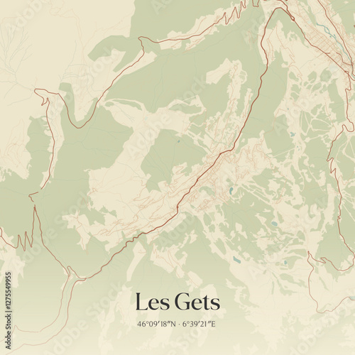 Vintage map of Les Gets, France.