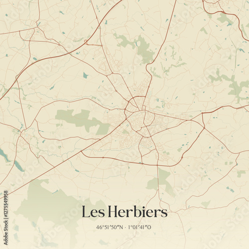 Vintage map of Les Herbiers, France.