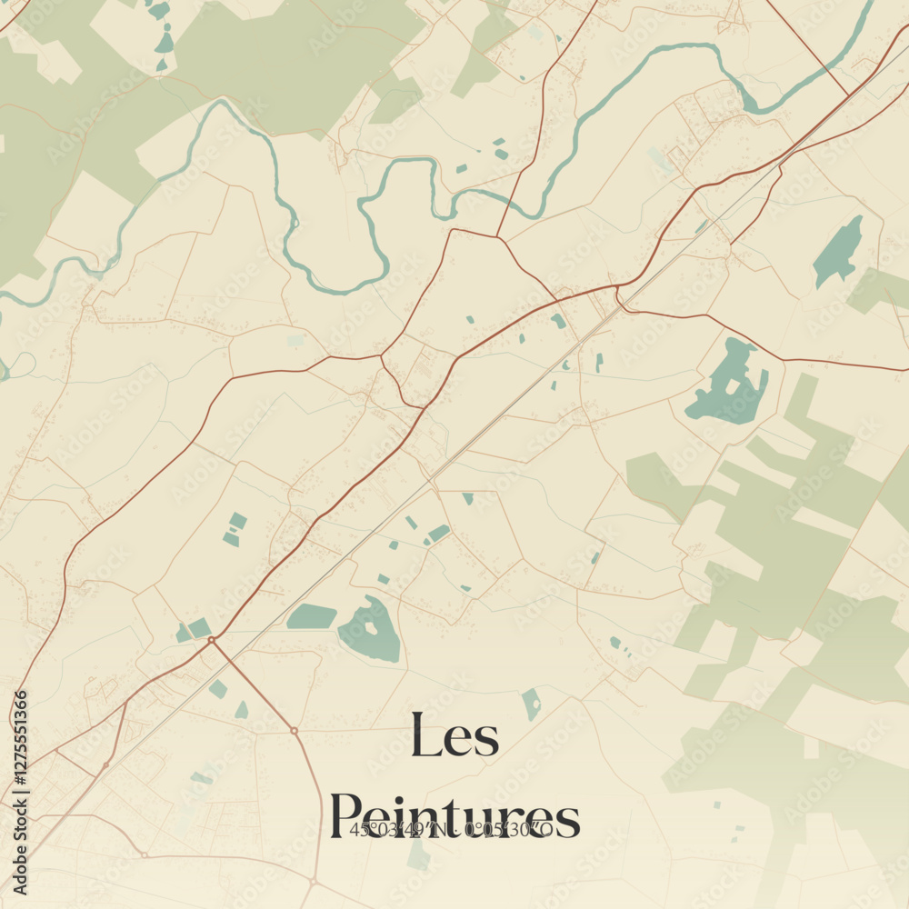 Fototapeta premium Vintage map of Les Peintures, France.