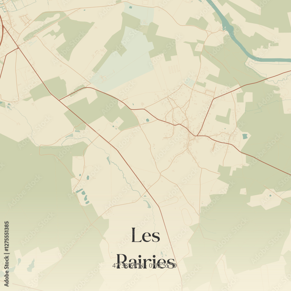 Obraz premium Vintage map of Les Rairies, France.