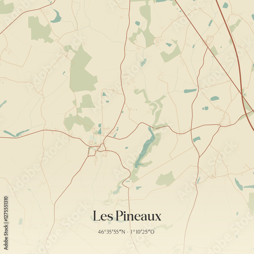 Vintage map of Les Pineaux, France.