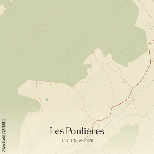 Vintage map of Les Poulières, France.