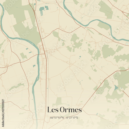 Vintage map of Les Ormes, France.