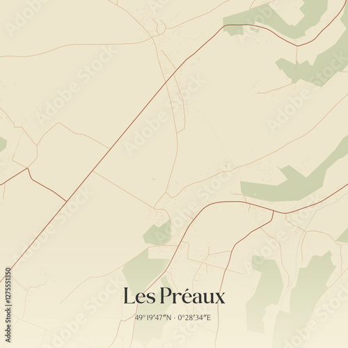 Vintage map of Les Préaux, France.