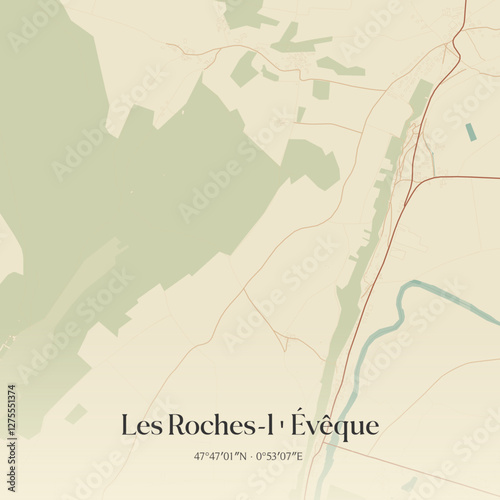 Vintage map of Les Roches-l'Évêque, France.