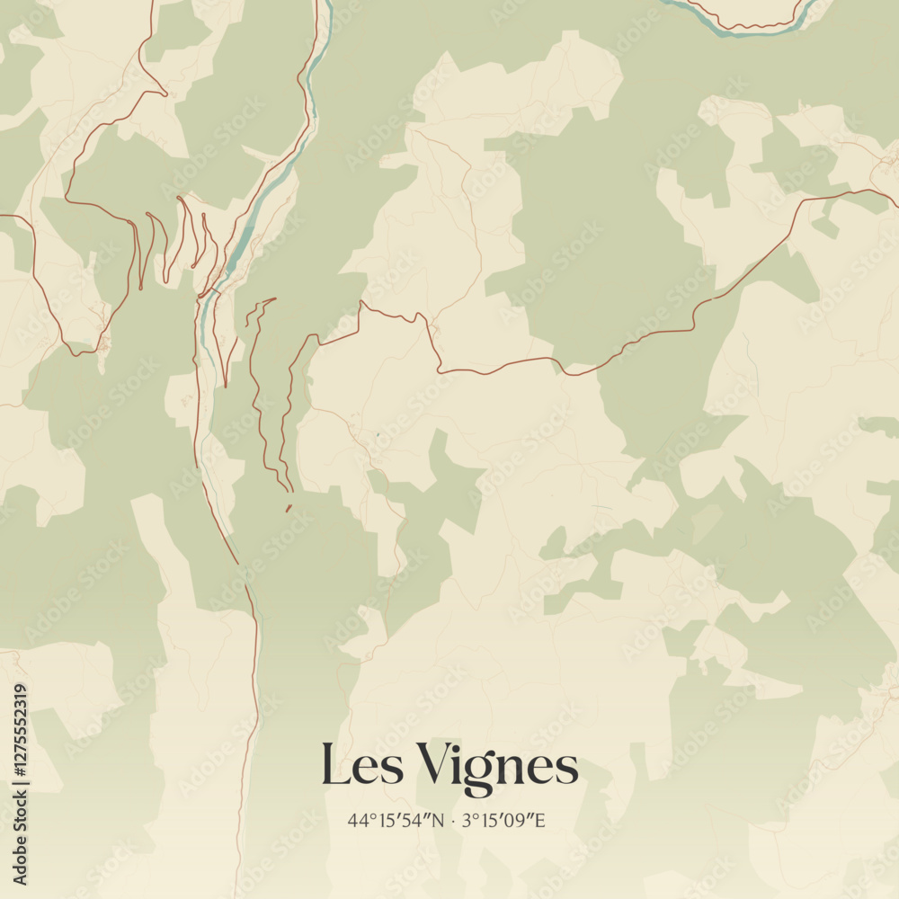 Obraz premium Vintage map of Les Vignes, France.