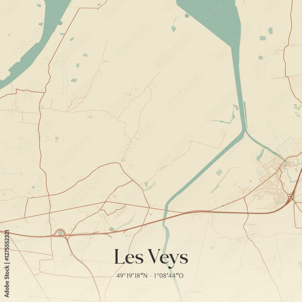 Fototapeta premium Vintage map of Les Veys, France.