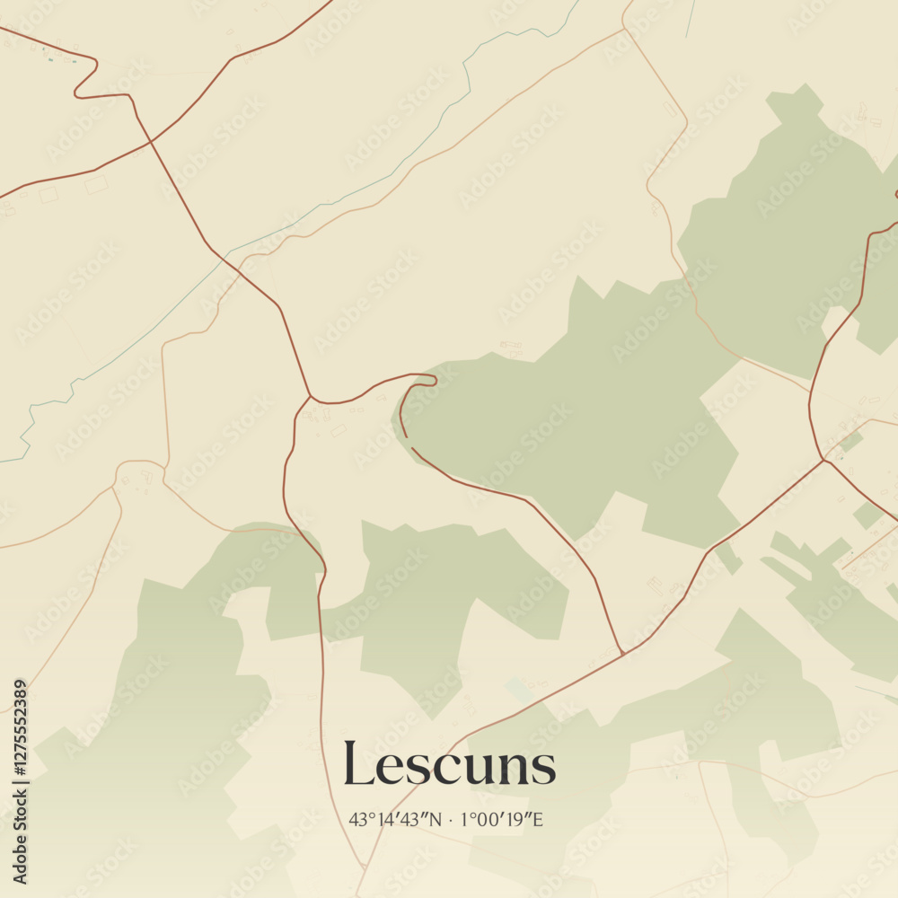 Obraz premium Vintage map of Lescuns, France.