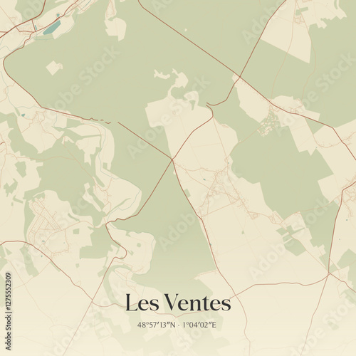 Vintage map of Les Ventes, France.