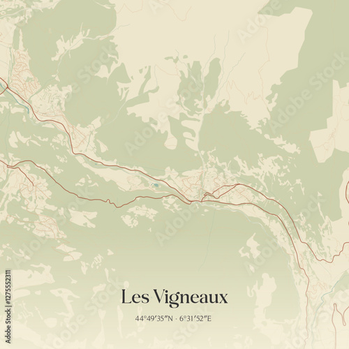 Vintage map of Les Vigneaux, France.