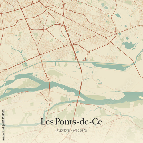 Vintage map of Les Ponts-de-Cé, France.