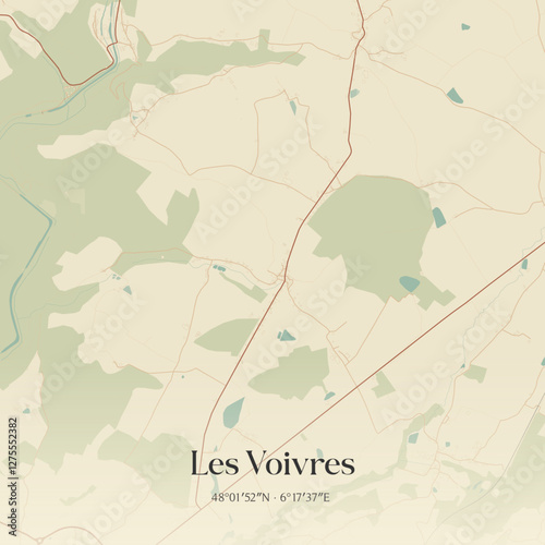 Vintage map of Les Voivres, France.
