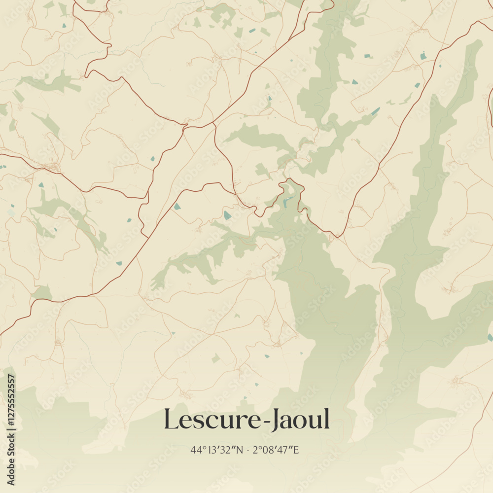 Fototapeta premium Vintage map of Lescure-Jaoul, France.