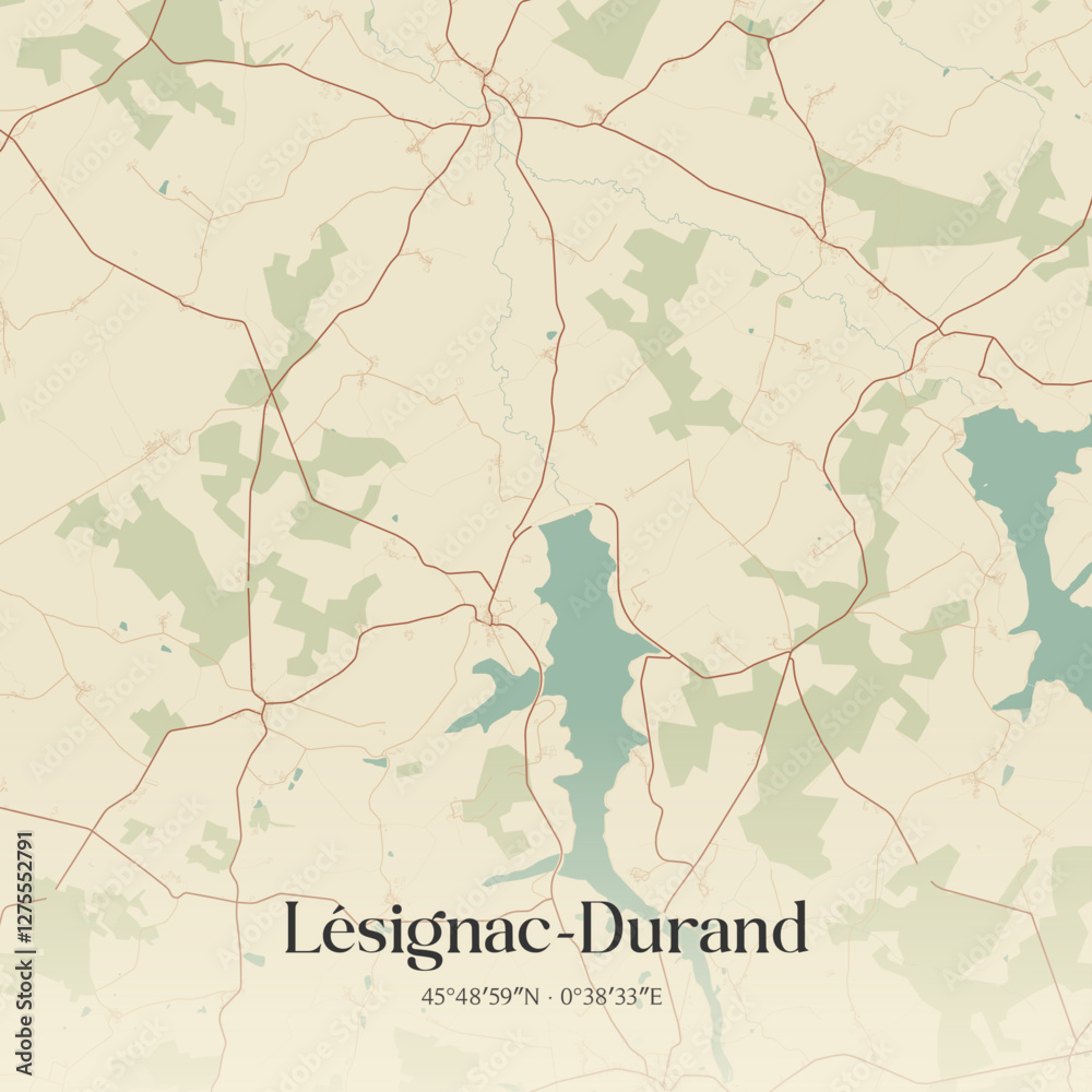 Fototapeta premium Vintage map of Lésignac-Durand, France.