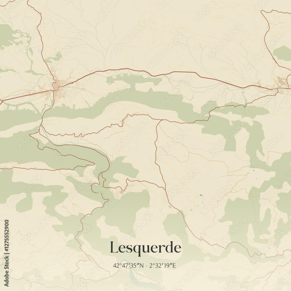 Fototapeta premium Vintage map of Lesquerde, France.