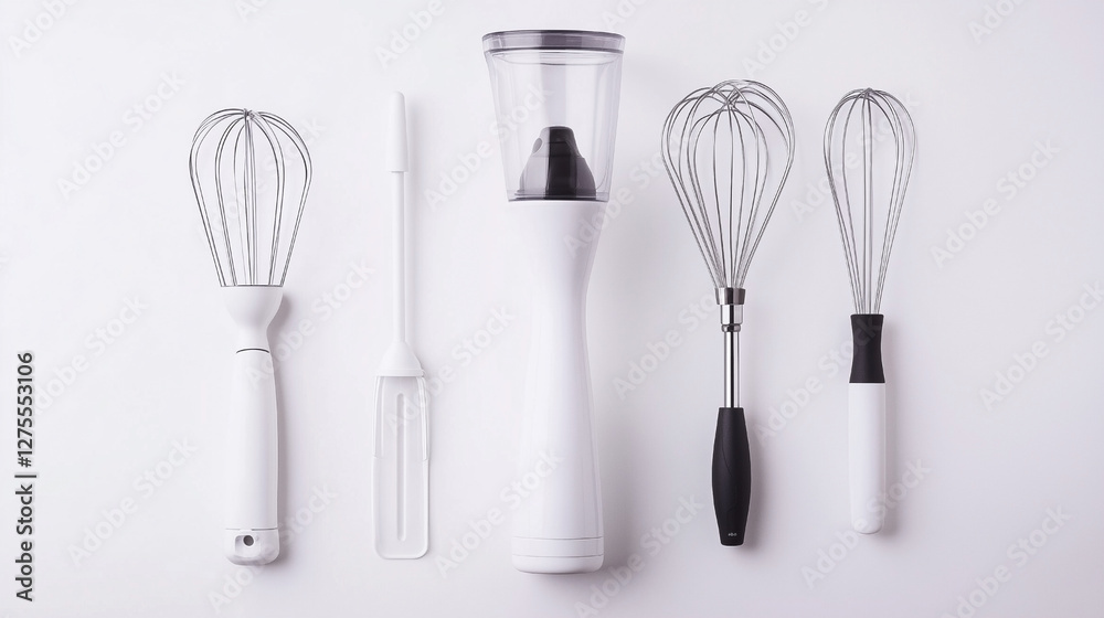 A white and black kitchen utensil set A white and black kitchen utensil set