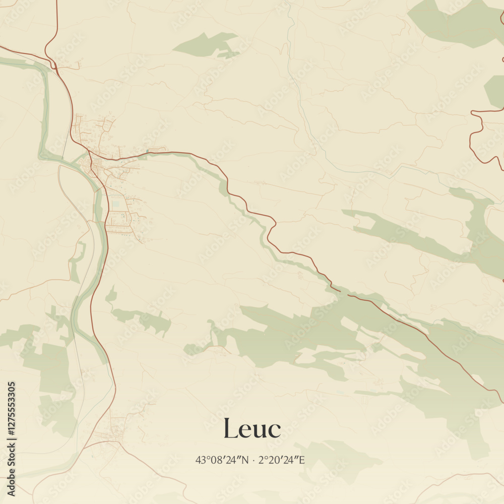 Fototapeta premium Vintage map of Leuc, France.