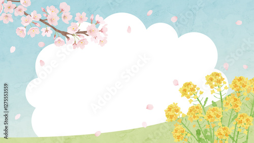 桜と菜の花の春の水彩風の背景イラスト