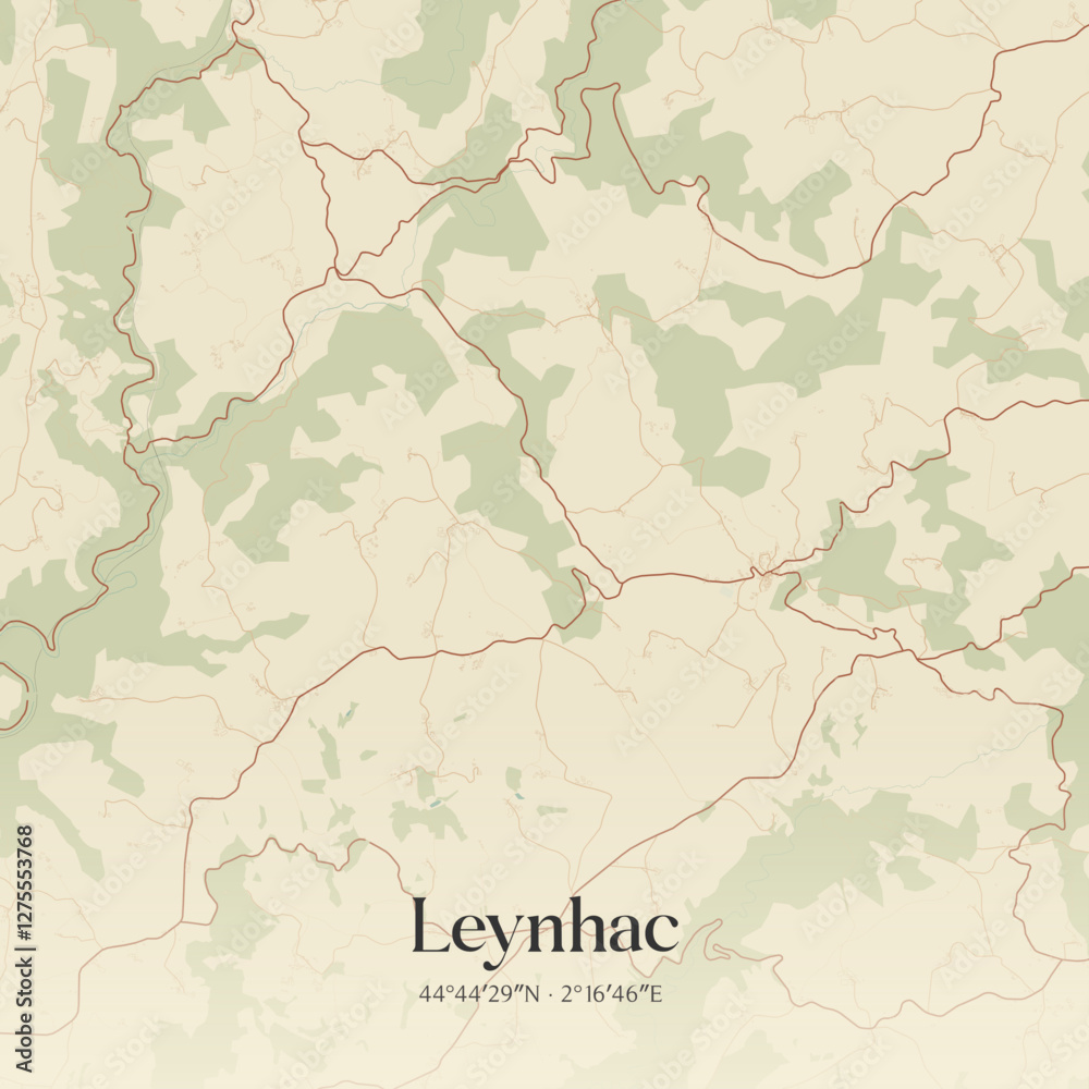 Fototapeta premium Vintage map of Leynhac, France.
