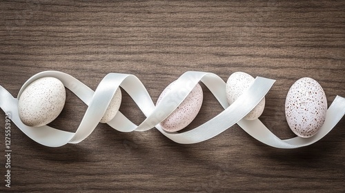 Easter eggs ribbon wood background design