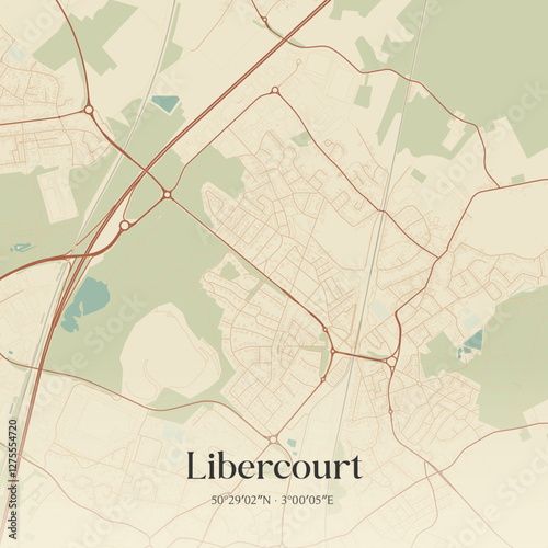 Vintage map of Libercourt, France.