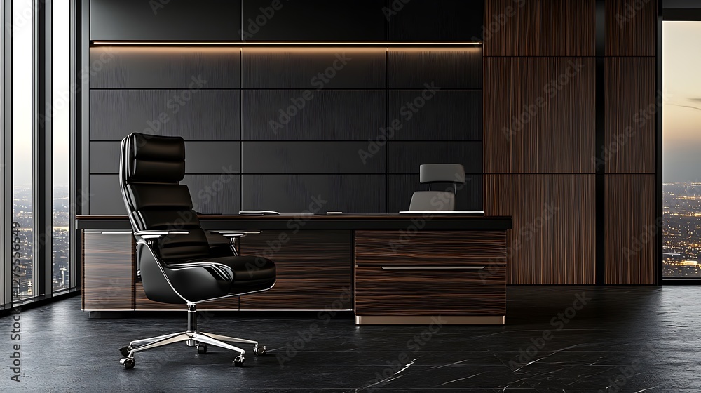 Obraz premium Modern Executive Office Desk and Luxurious Chair