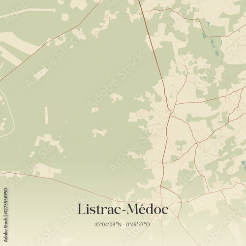 Vintage map of Listrac-Médoc, France.