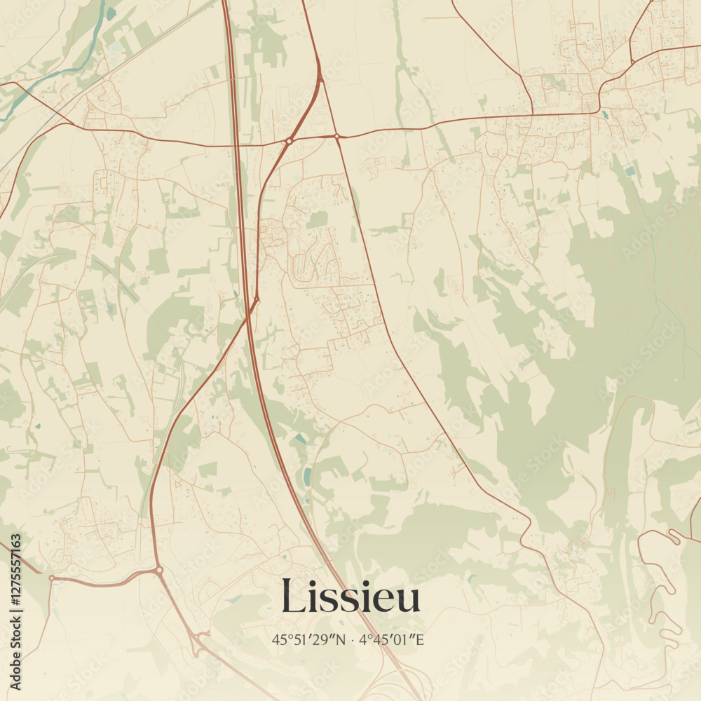 Fototapeta premium Vintage map of Lissieu, France.