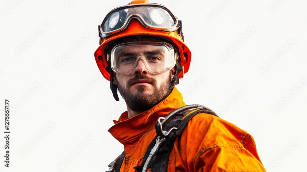 An American oilfield worker wearing a flame-retardant suit, isolated on white, An American oilfield worker wearing a flame-retardant suit, isolated on white,