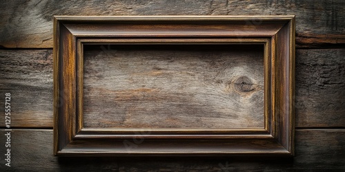Vintage wooden picture frame centered on a rustic wooden background showcasing rich brown tones and intricate detailing in a classic setting