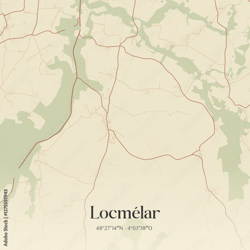 Fototapeta premium Vintage map of Locmélar, France.