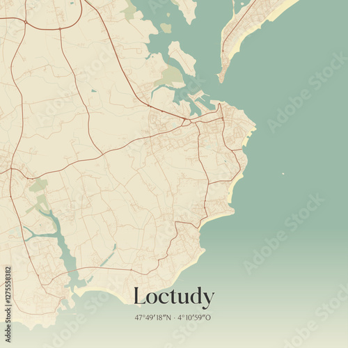 Vintage map of Loctudy, France.