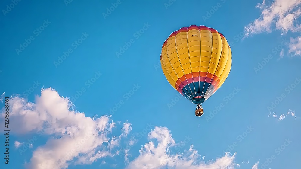 Obraz premium Colorful hot air balloon floats in a clear blue sky